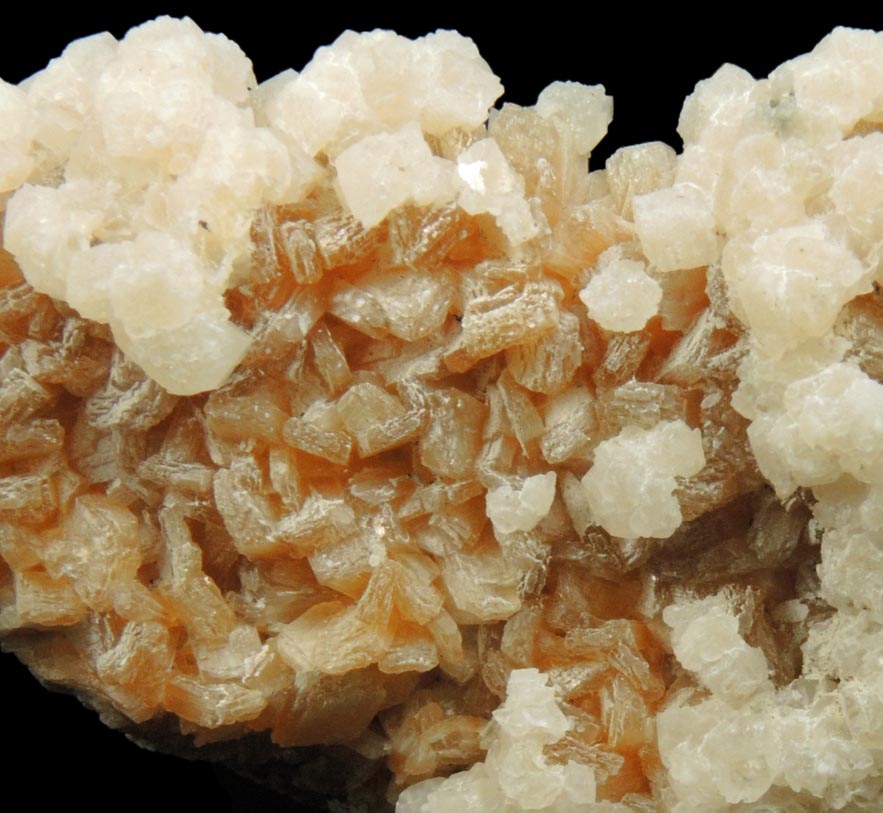 Detail view of mineral Stilbite-Ca and Calcite with minor Pyrite for sale from 700' level, Sta.167, Queens Tunnel of NYC Water Tunnel #3, Woodside, Queens, New York City, Queens County, New York