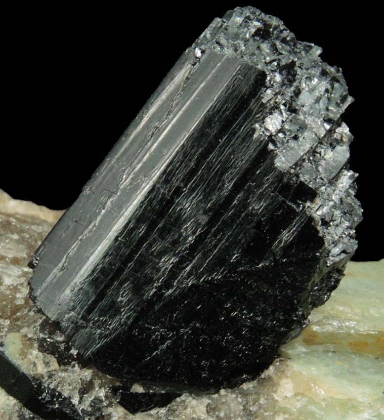 Detail view of mineral Schorl Tourmaline in Quartz-Albite for sale from west shore of Manhattan Island at 102 Street, New York City, New York County, New York