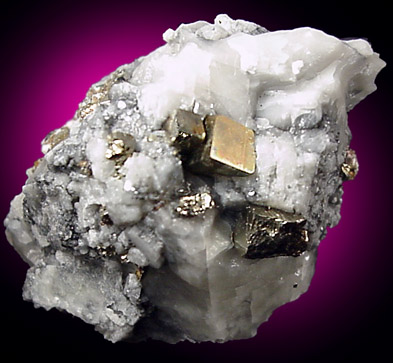 Mineral Specimens: Pyrite in Franklin Marble from Lime Crest Quarry, Sparta, New Jersey